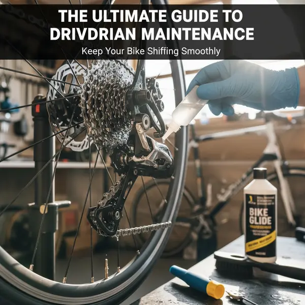 A close-up of a perfectly clean bicycle cassette and chain receiving a drop of chain lubricant.